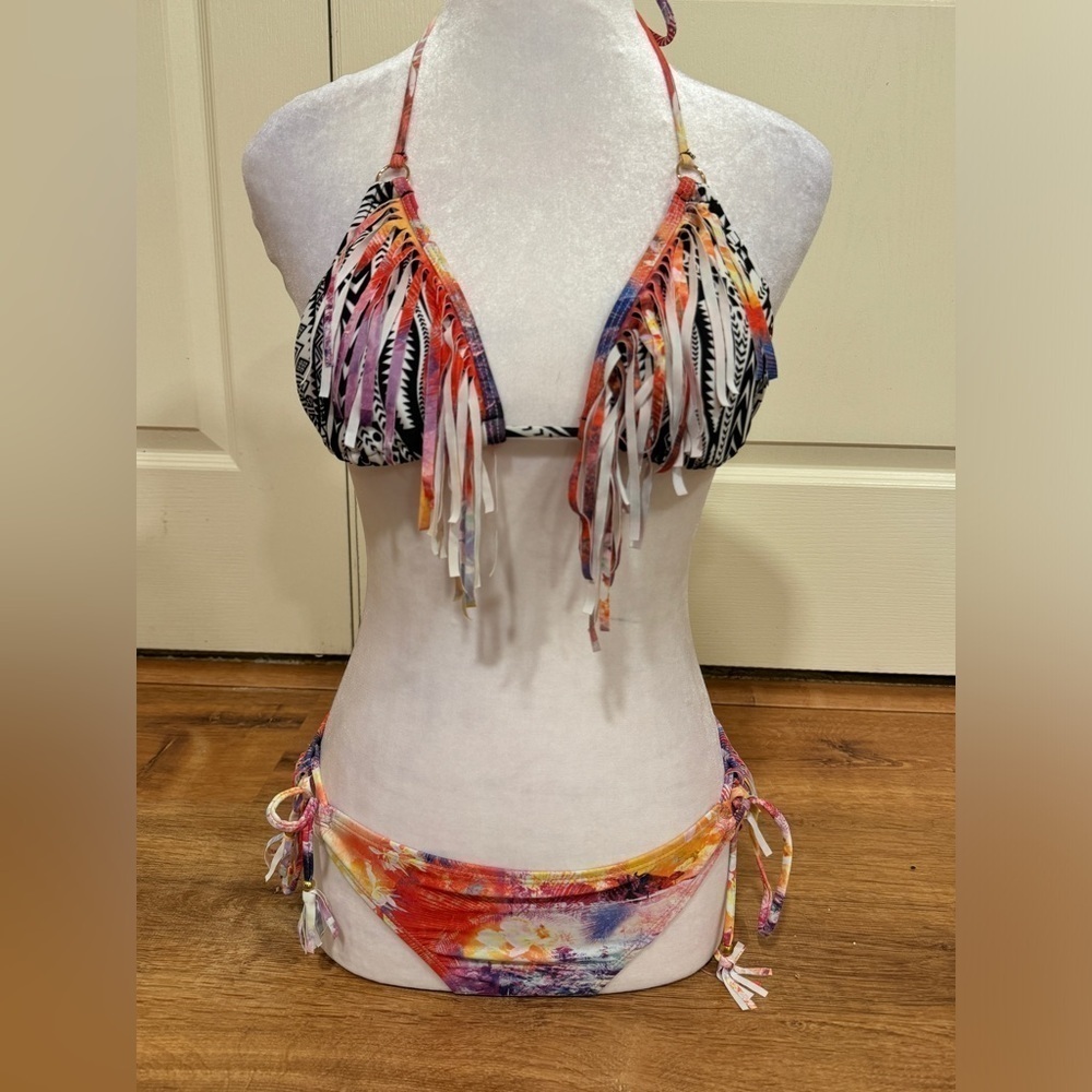 Raisins black and white and rainbow fringe bikini​​​​​​